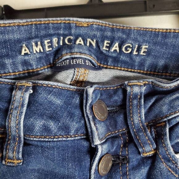 American Eagle Outfitters High Rise Distressed Skinny Jeans Size 0 Button Fly Fr - Picture 6 of 9